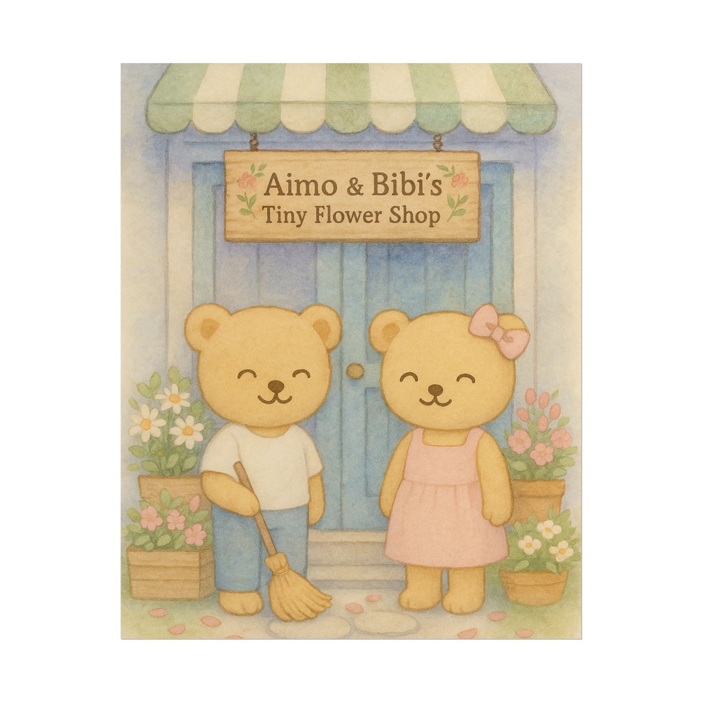Tiny Flower Shop Poster – Cute Bear Wall Art for Nursery & Spring