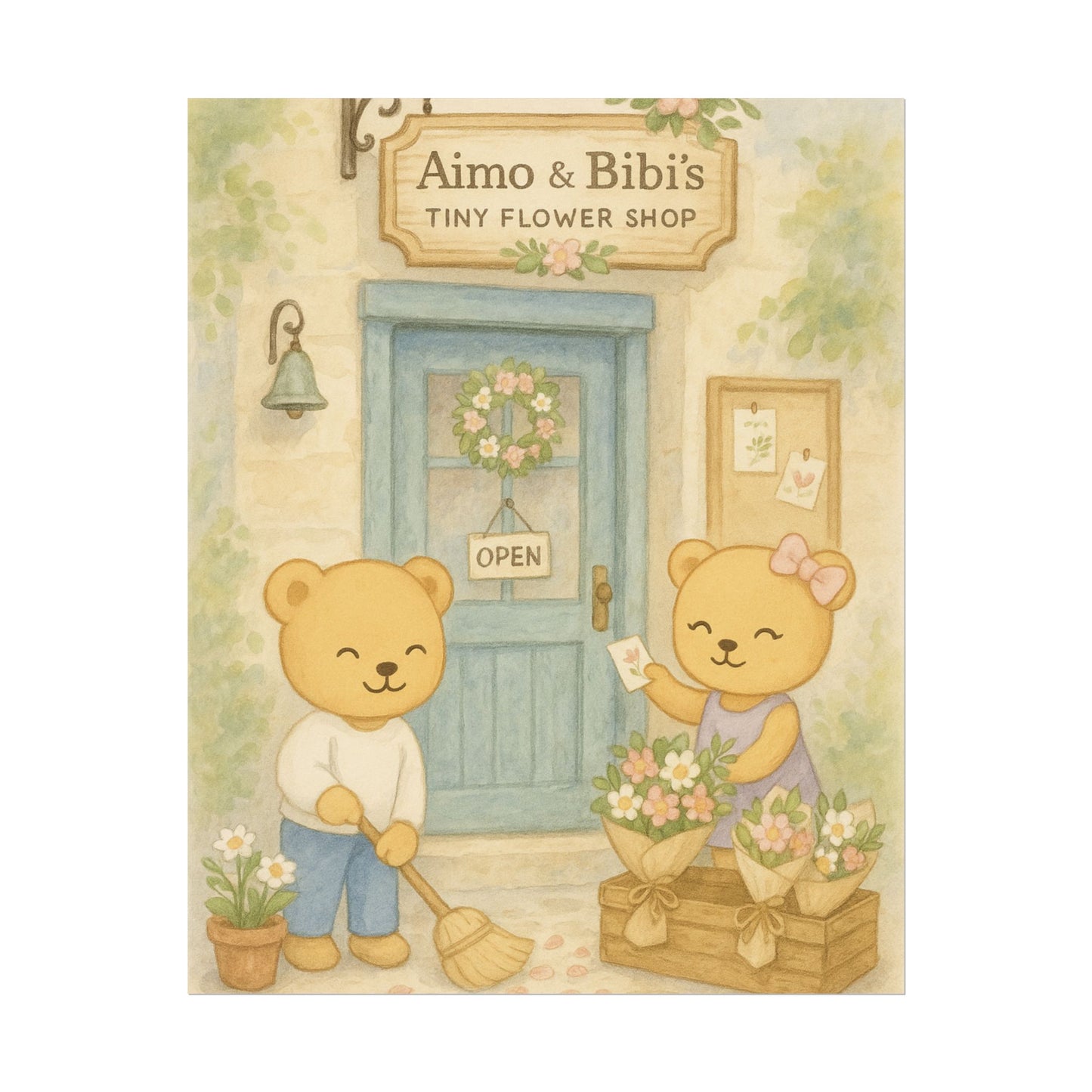 Tiny Flower Shop Poster – Cute Bear Wall Art for Nursery & Home