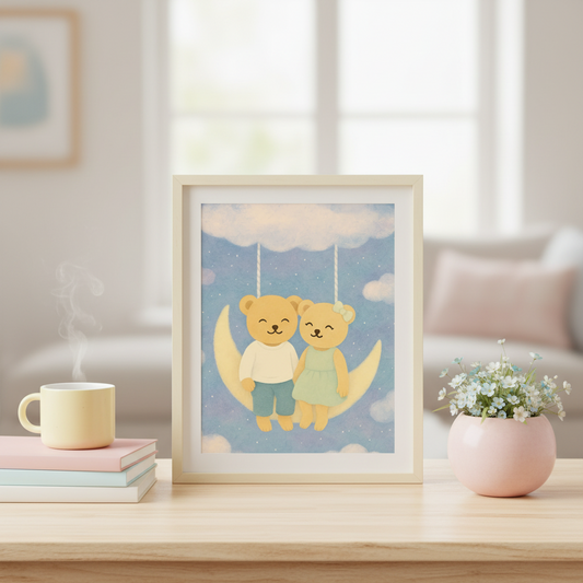 Whispers of a Dream Poster | Cloud Swing Bear Nursery Art