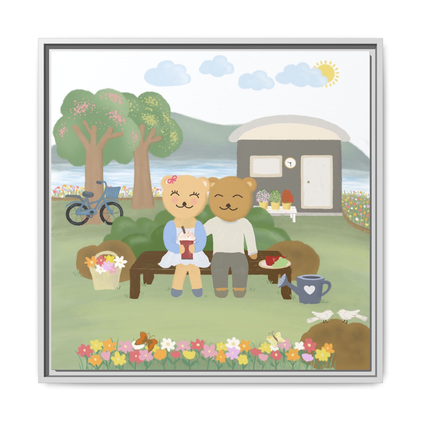 Whimsical Bear Love Framed Canvas Wall Art