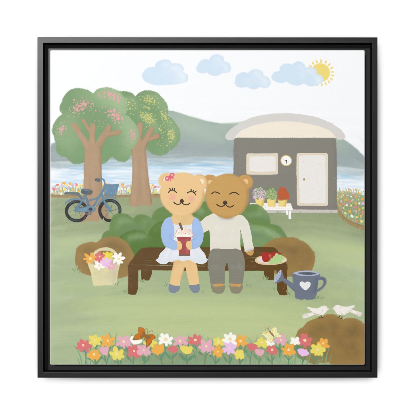 Whimsical Bear Love Framed Canvas Wall Art