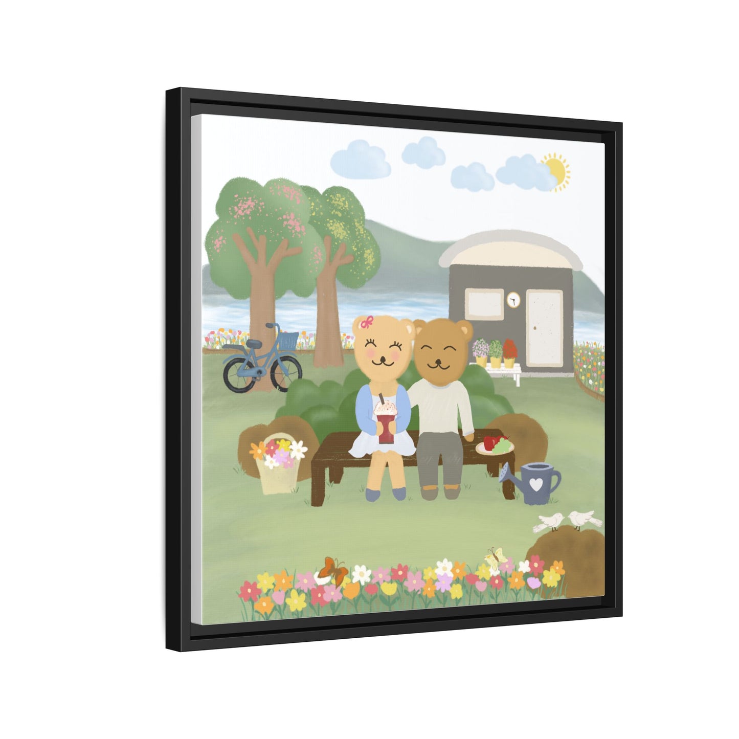 Whimsical Bear Love Framed Canvas Wall Art
