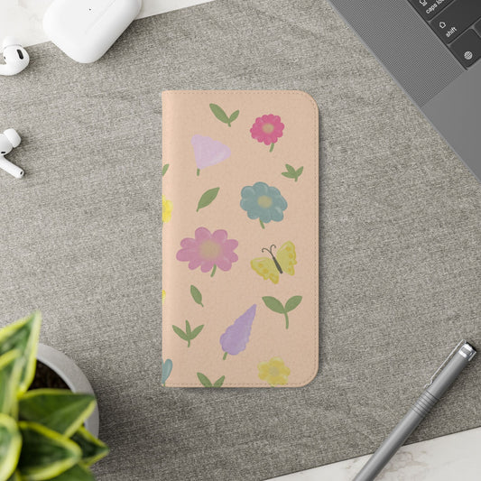 Floral Butterfly Flip Case - Vibrant Phone Wallet Cover for Nature Lovers