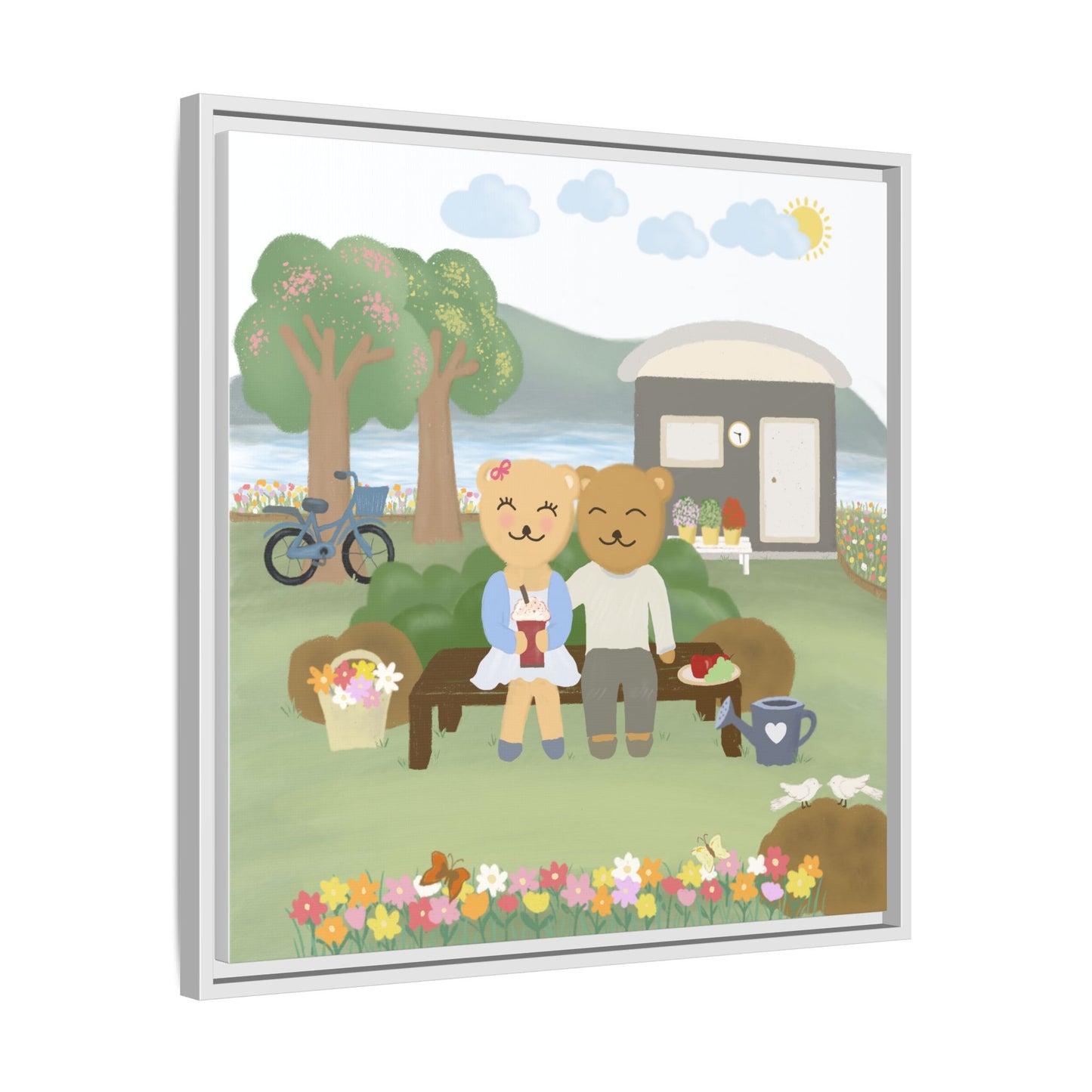 Whimsical Bear Love Framed Canvas Wall Art