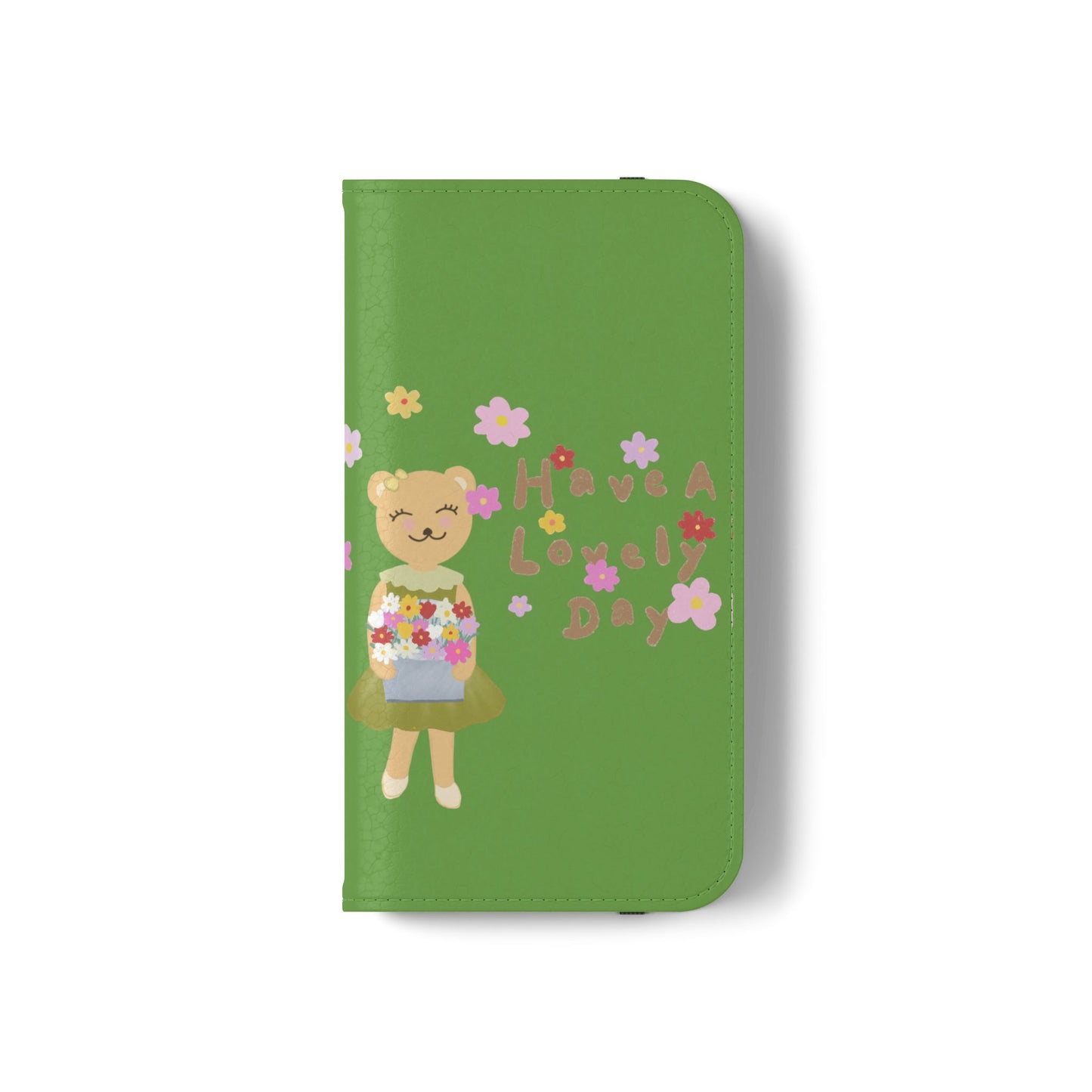 Lovely Day Flip Case for iPhone & Samsung - Cute Floral Bear Design (Green)