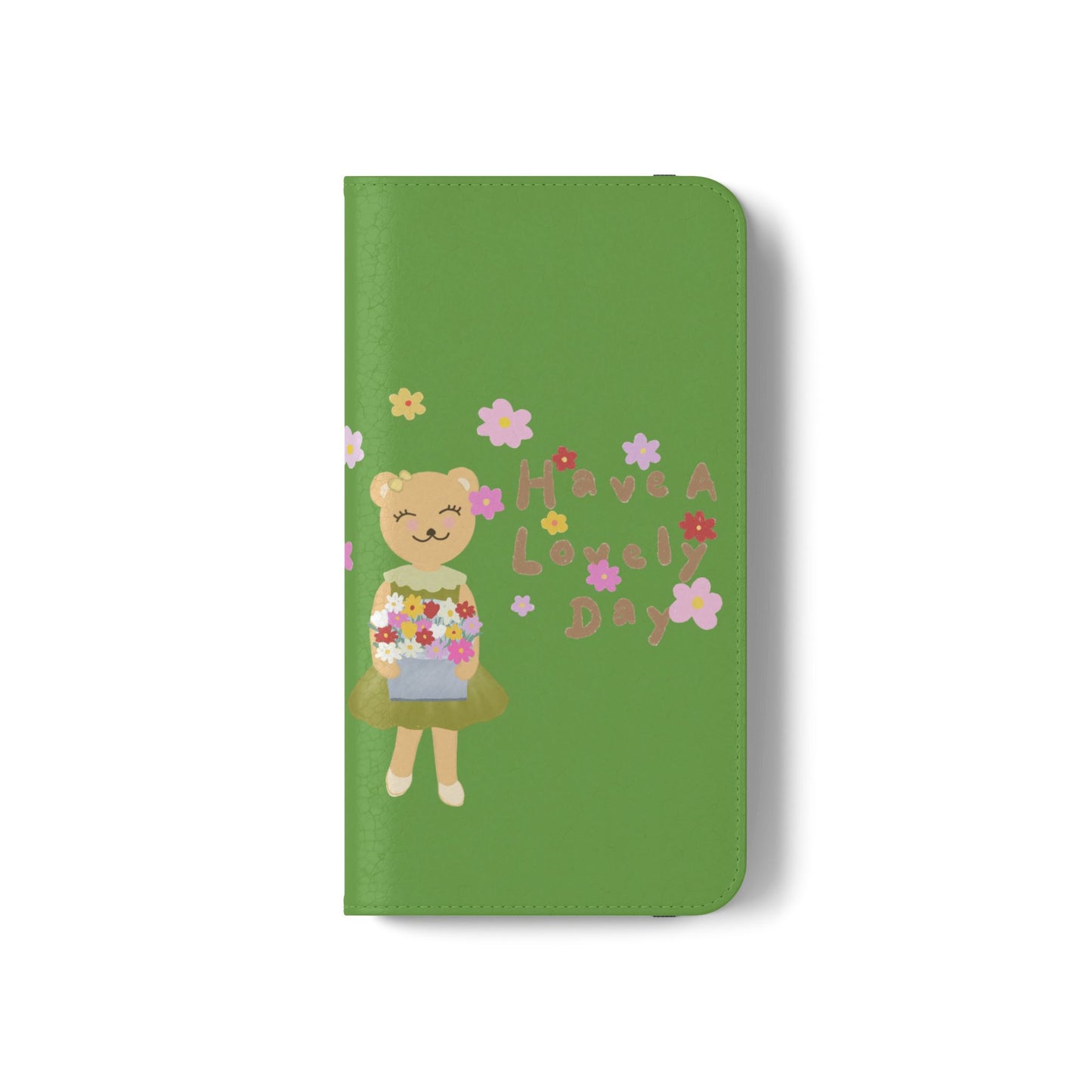 Lovely Day Flip Case for iPhone & Samsung - Cute Floral Bear Design (Green)