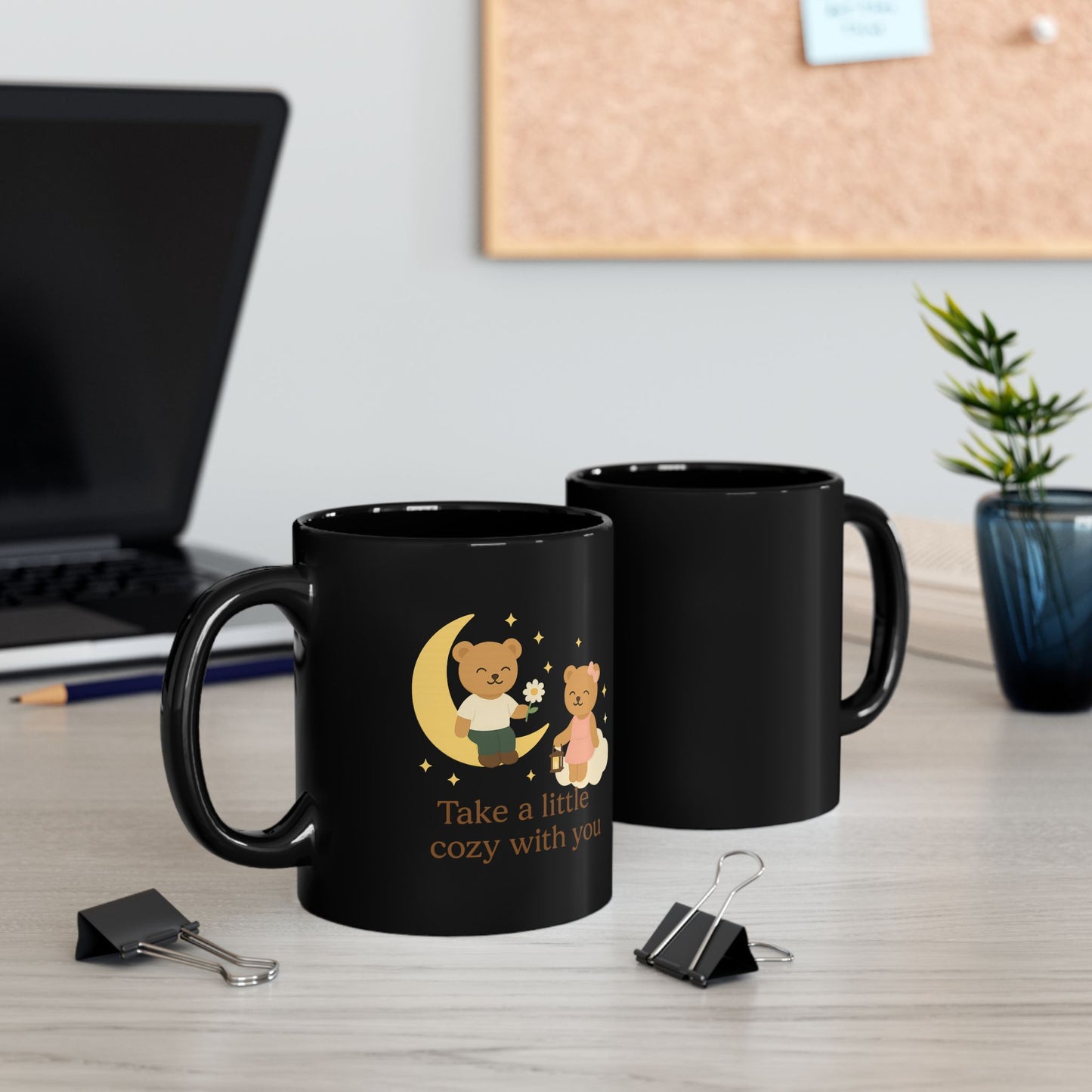 Soft Thoughts Mug – Cozy Black Coffee Cup with Uplifting Quote