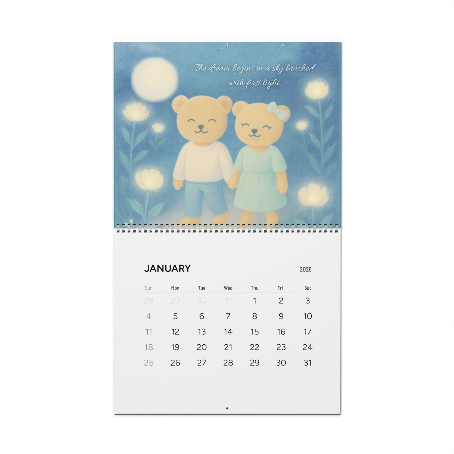 Charming 2026 Wall Calendar with Adorable Bear Illustrations