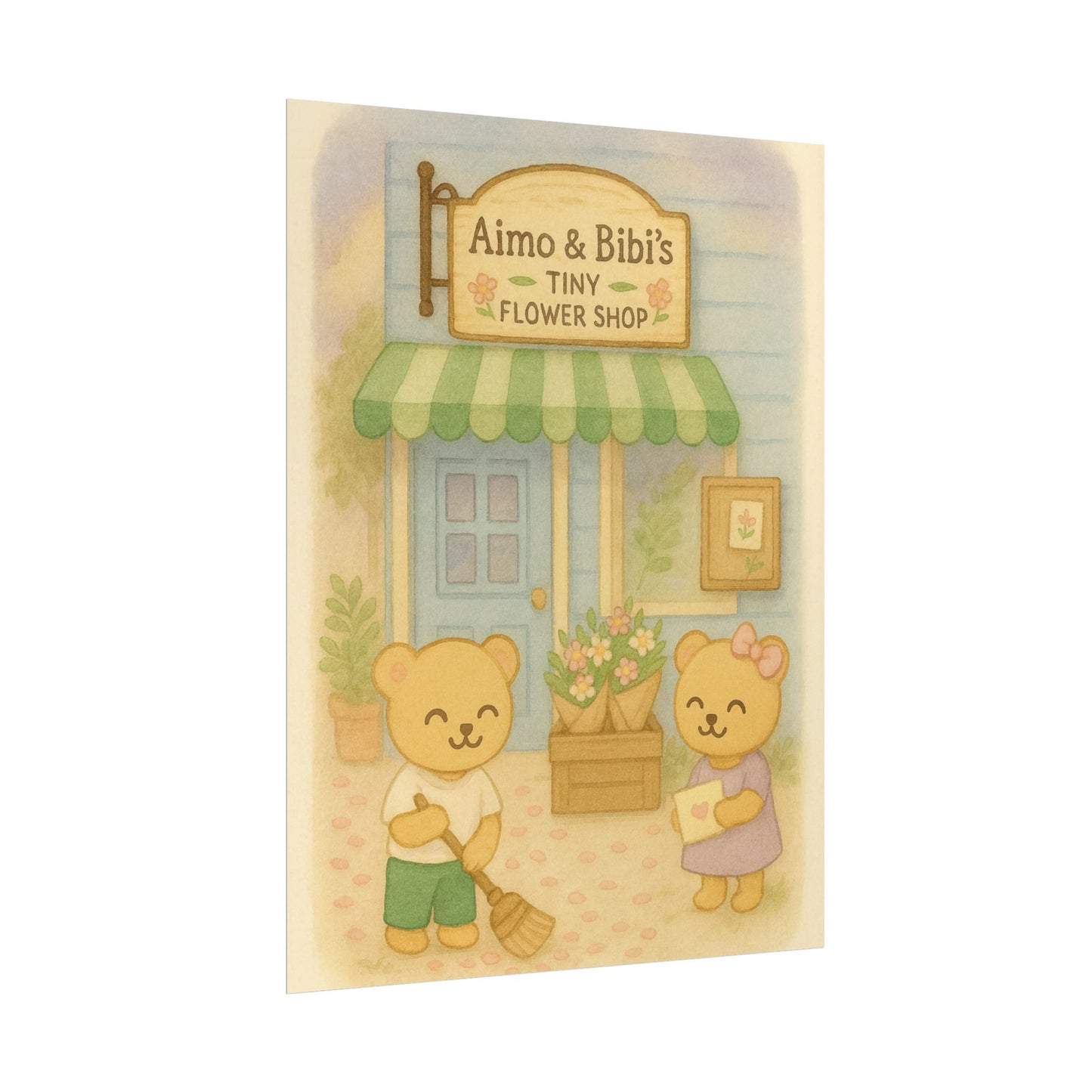 Tiny Flower Shop Poster – Whimsical Bear Wall Art for Kids & Home