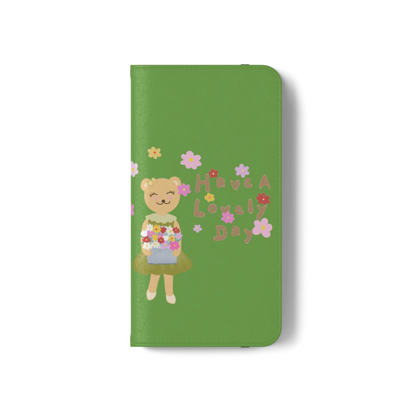 Lovely Day Flip Case for iPhone & Samsung - Cute Floral Bear Design (Green)