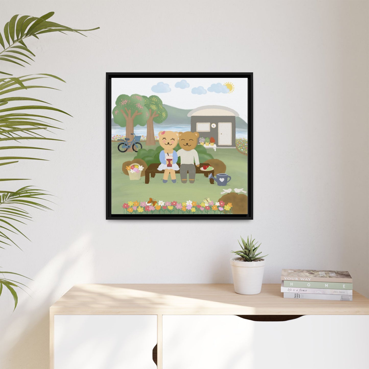 Whimsical Bear Love Framed Canvas Wall Art