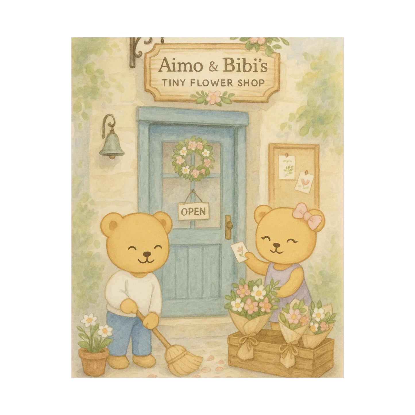 Tiny Flower Shop Poster – Cute Bear Wall Art for Nursery & Home