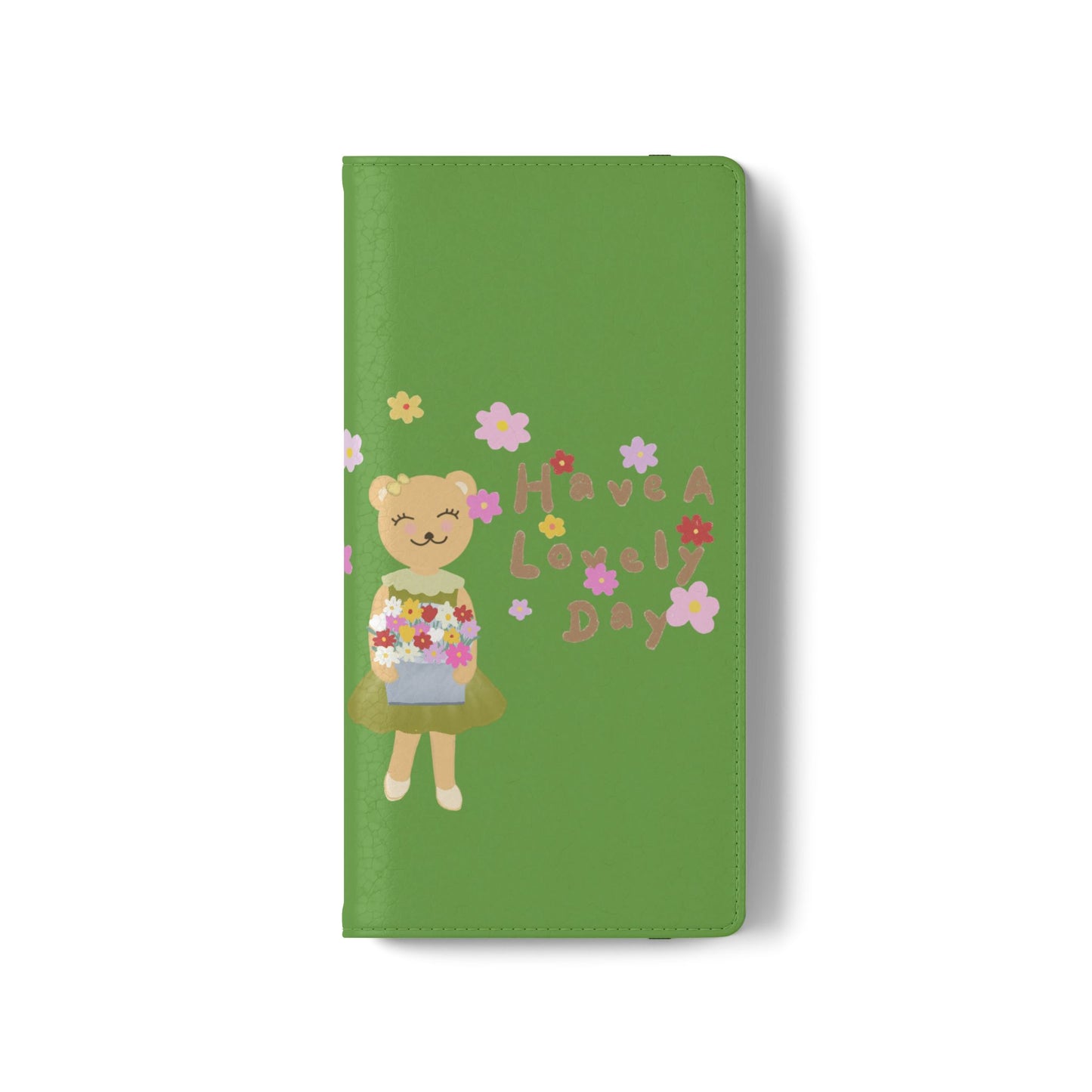 Lovely Day Flip Case for iPhone & Samsung - Cute Floral Bear Design (Green)