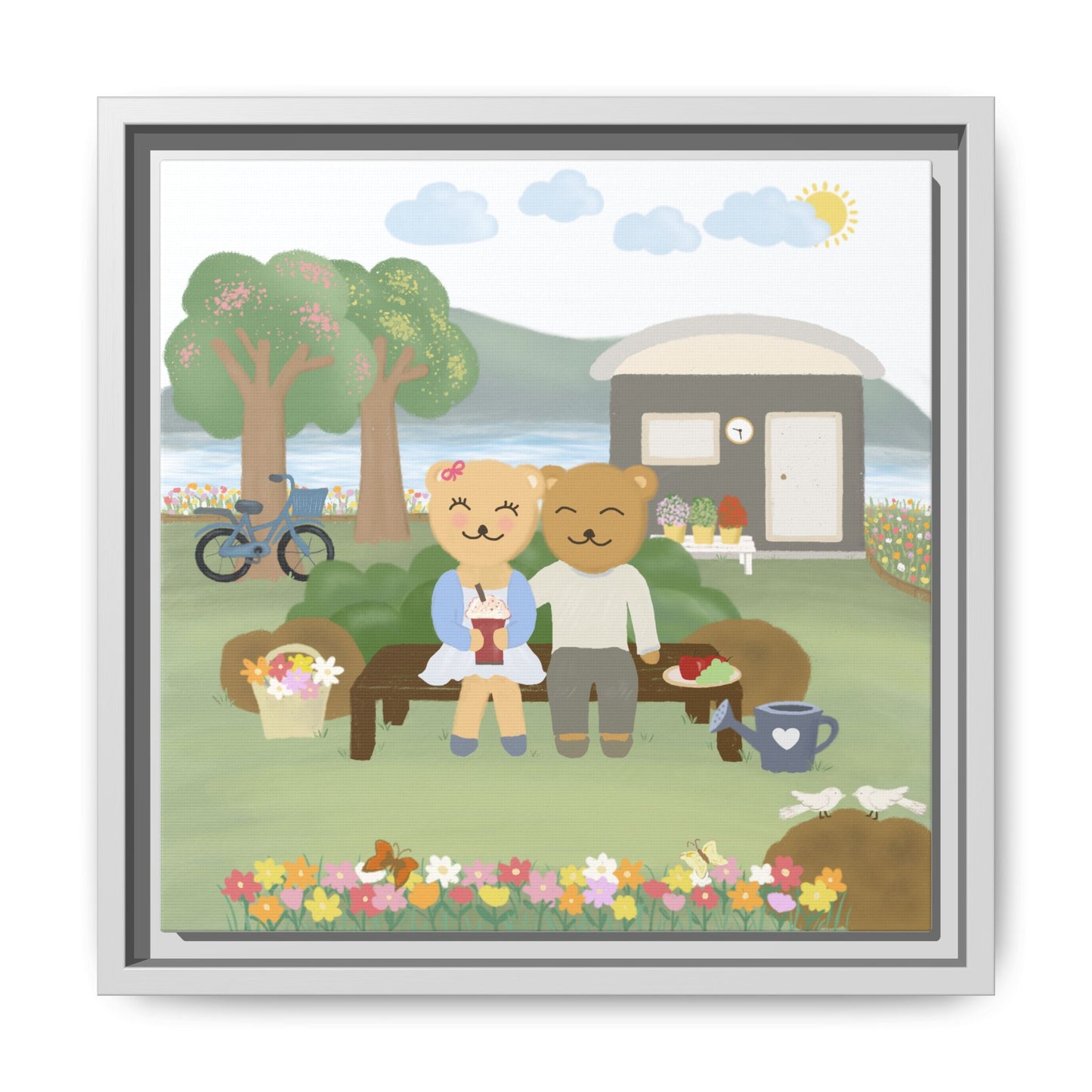 Whimsical Bear Love Framed Canvas Wall Art