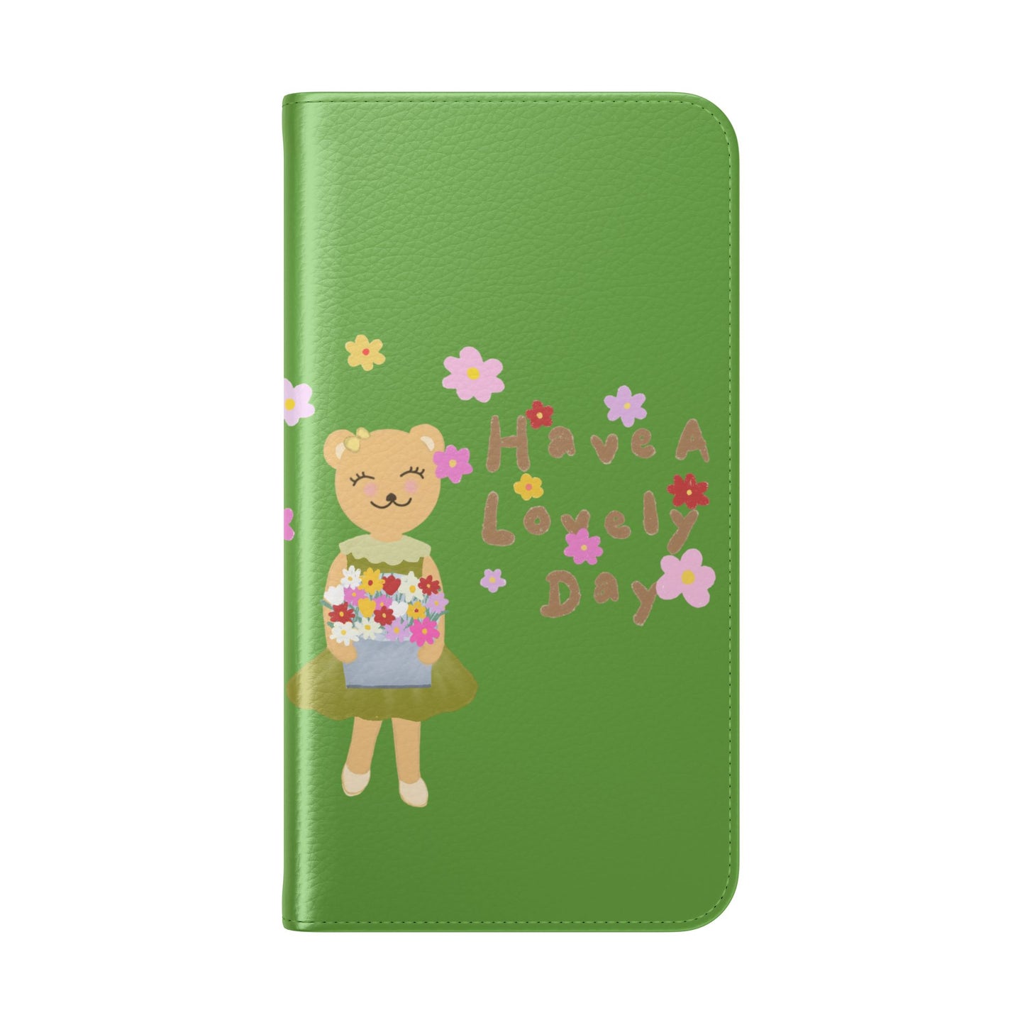 Lovely Day Flip Case for iPhone & Samsung - Cute Floral Bear Design (Green)