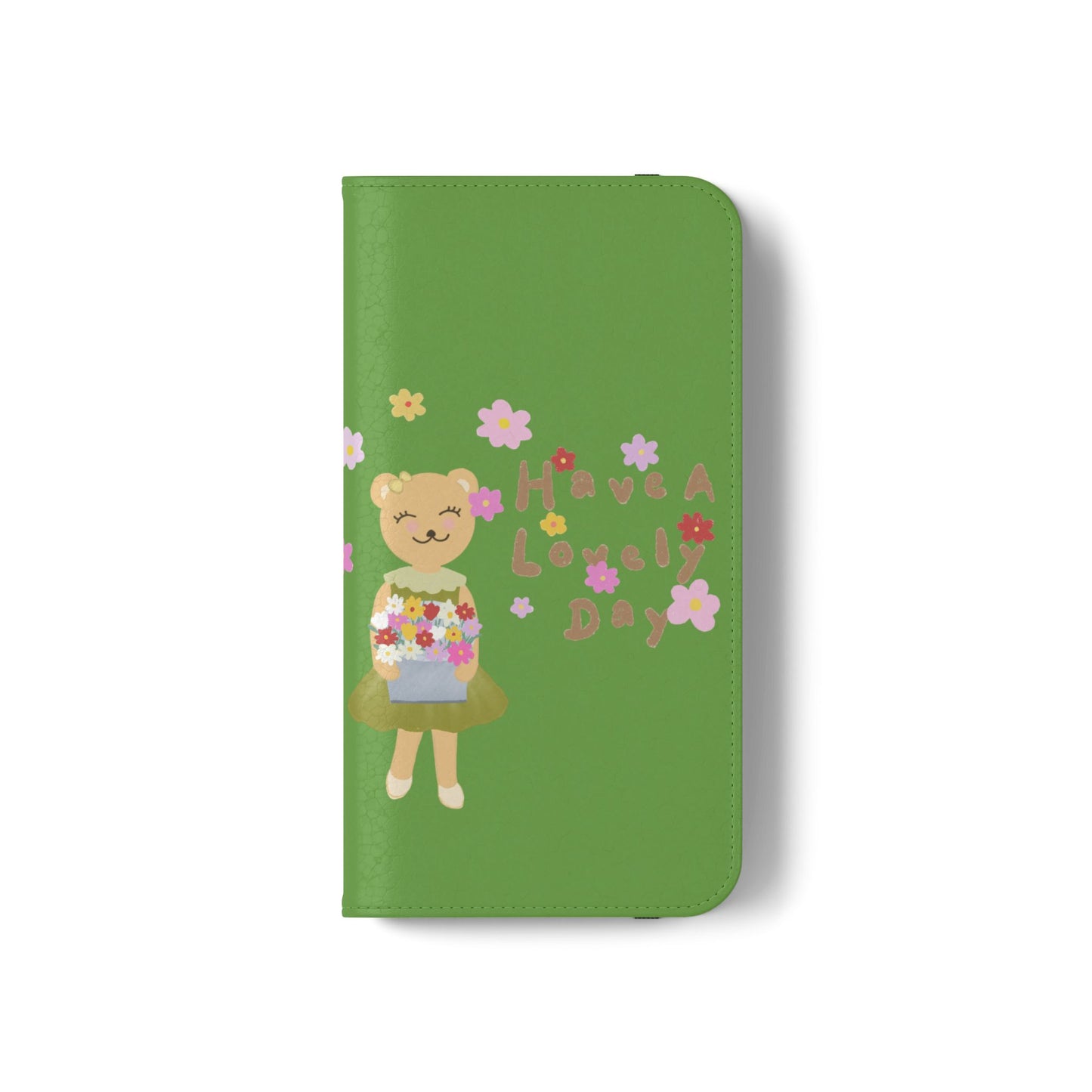 Lovely Day Flip Case for iPhone & Samsung - Cute Floral Bear Design (Green)