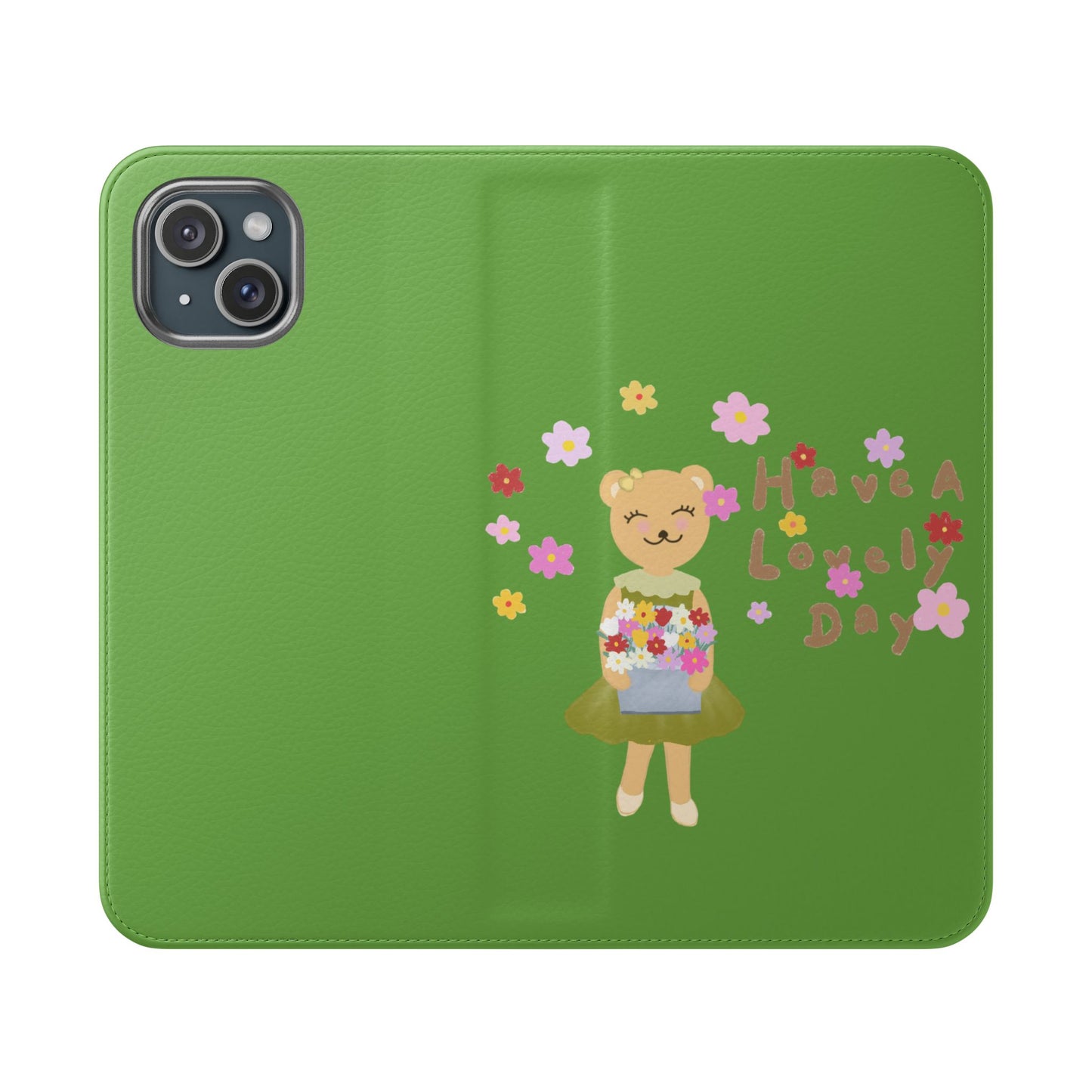 Lovely Day Flip Case for iPhone & Samsung - Cute Floral Bear Design (Green)