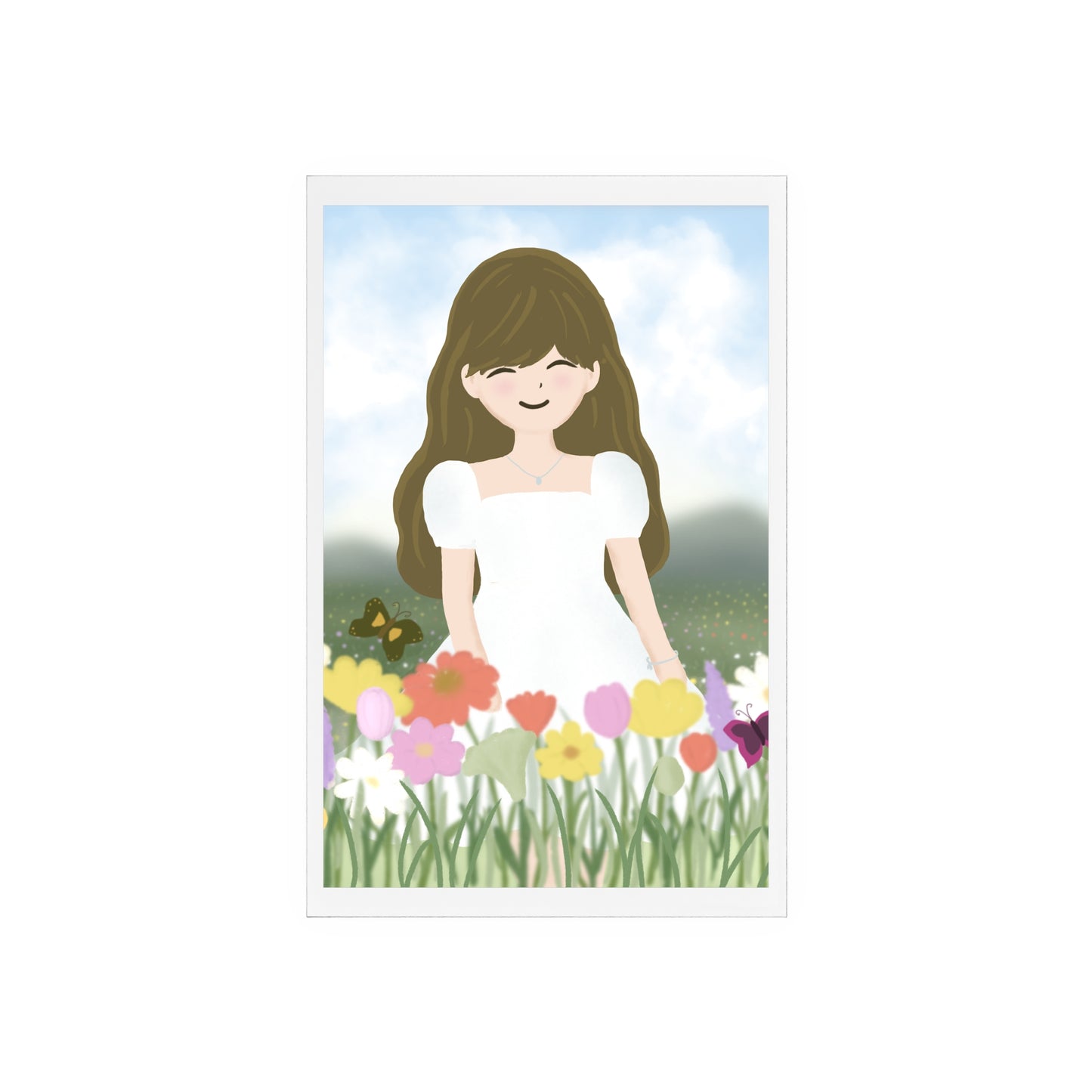 Whimsical Acrylic Sign with Wooden Stand - Floral Girl Design