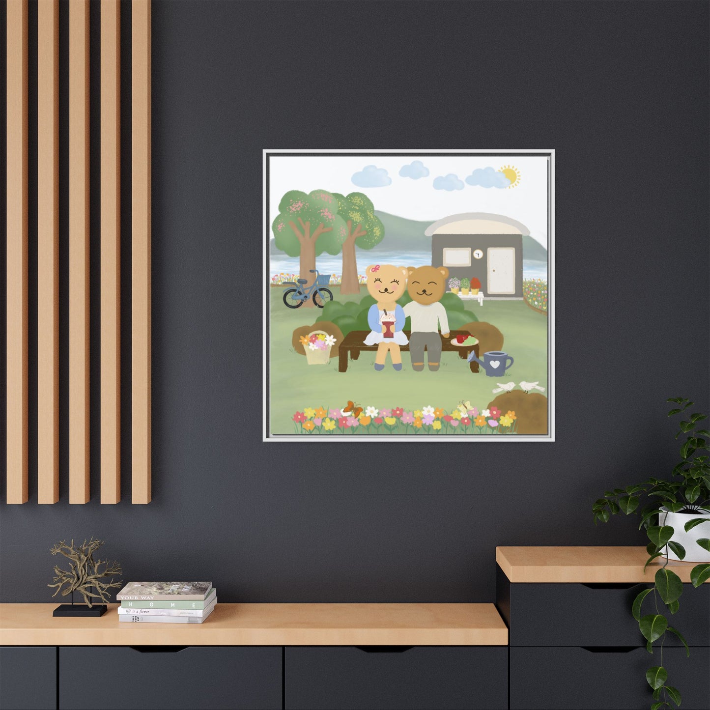 Whimsical Bear Love Framed Canvas Wall Art