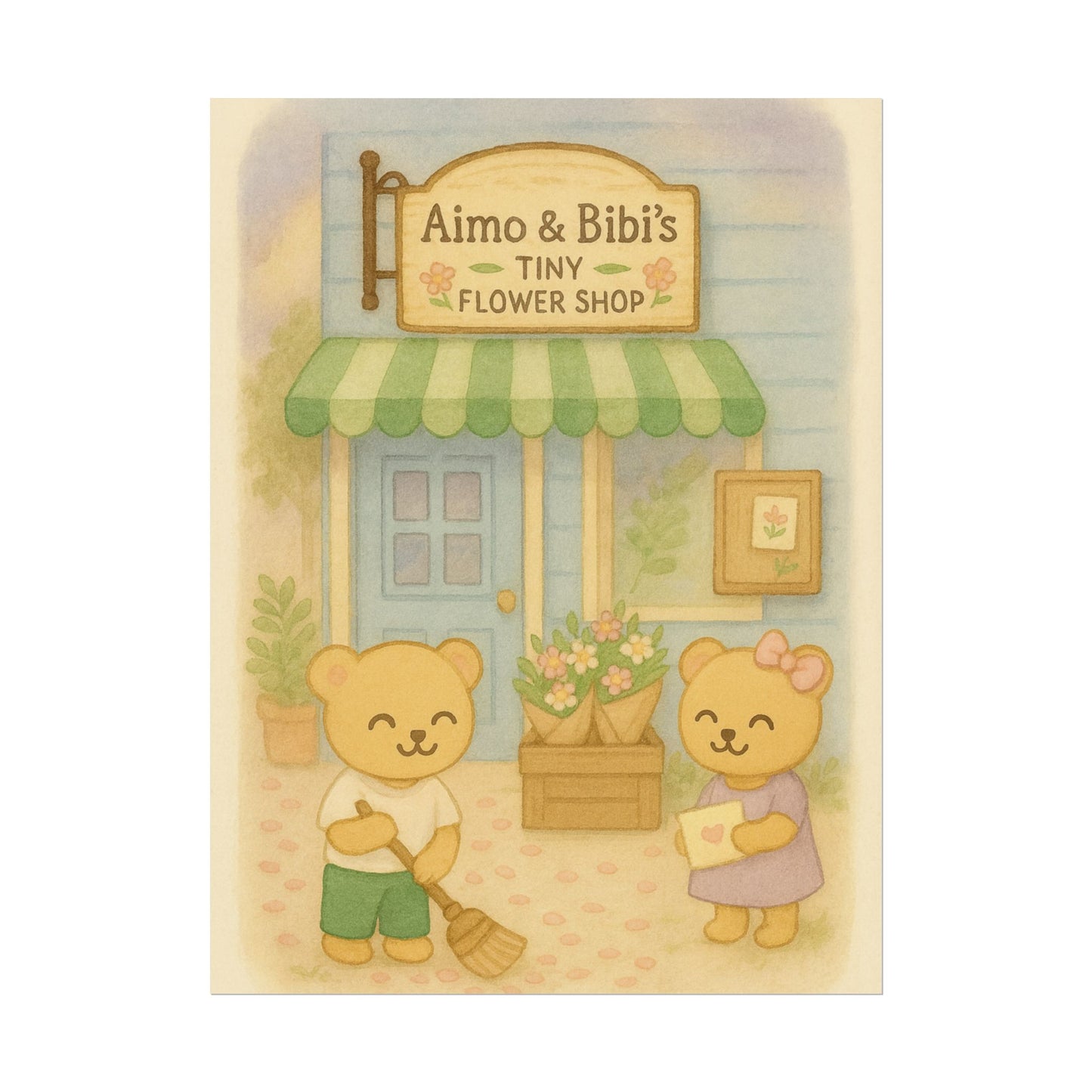 Tiny Flower Shop Poster – Whimsical Bear Wall Art for Kids & Home