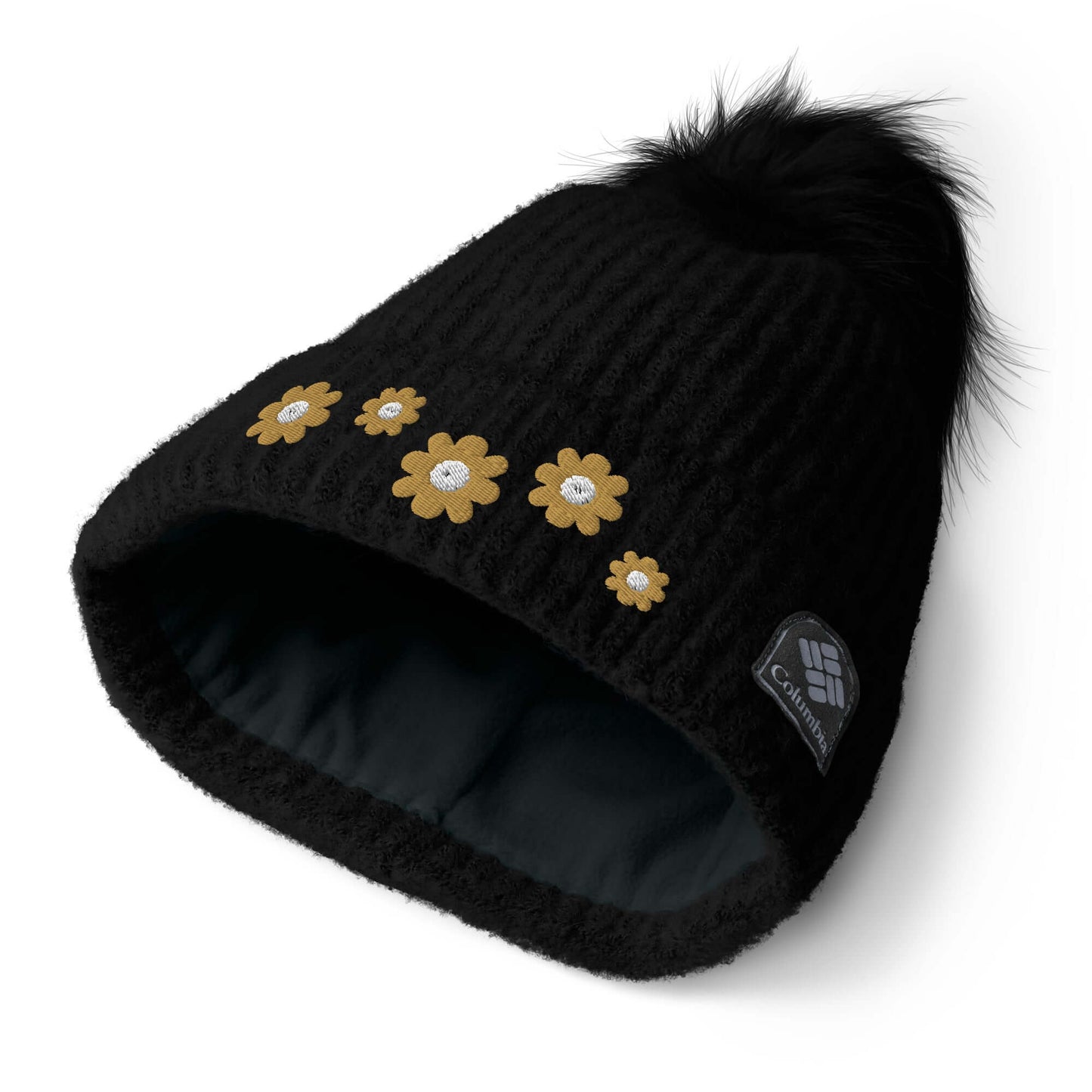 Columbia pom-pom beanie (embroidered brown flowers)